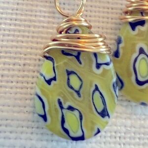 Millifiore Wire wrapped Green Floral Drop Earrings